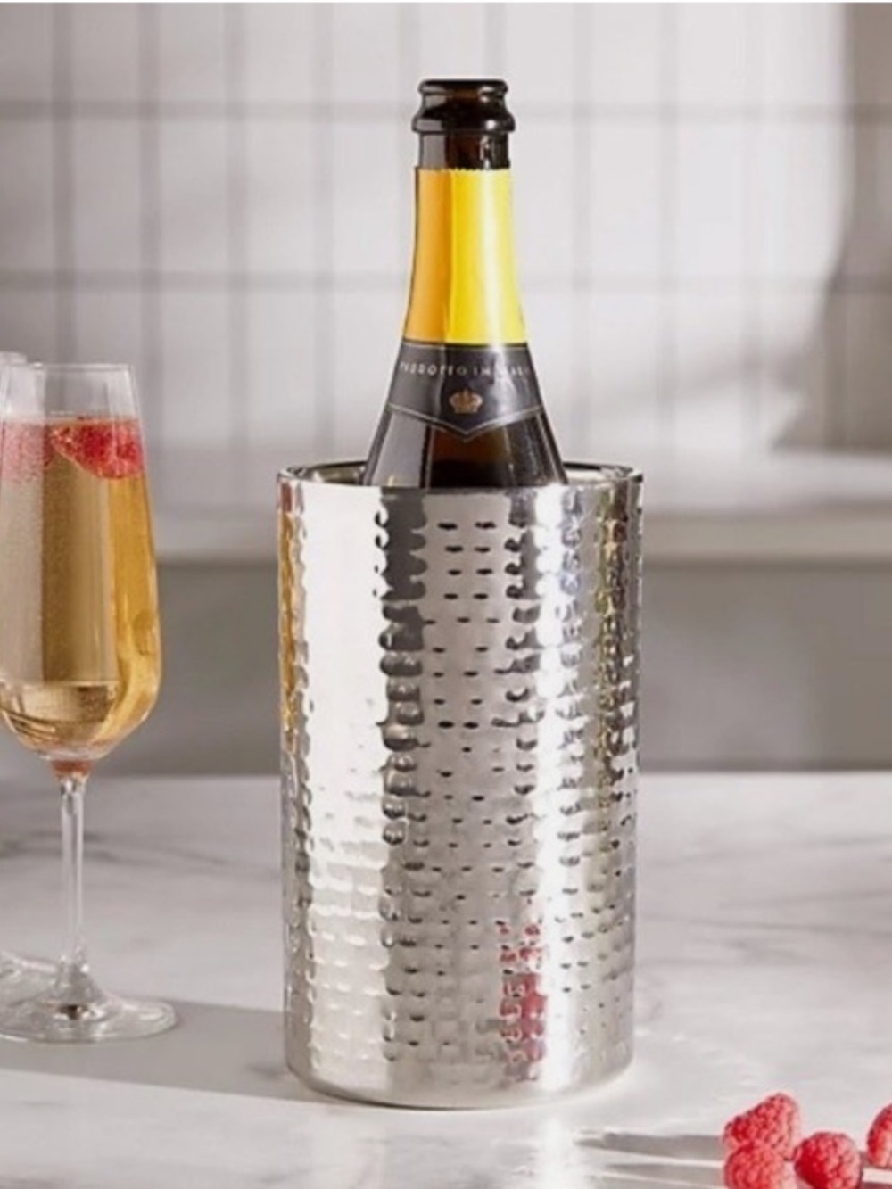 Crate & Barrel Silver Hammered
Graham Metal Wine Bottle Chiller
Cooler